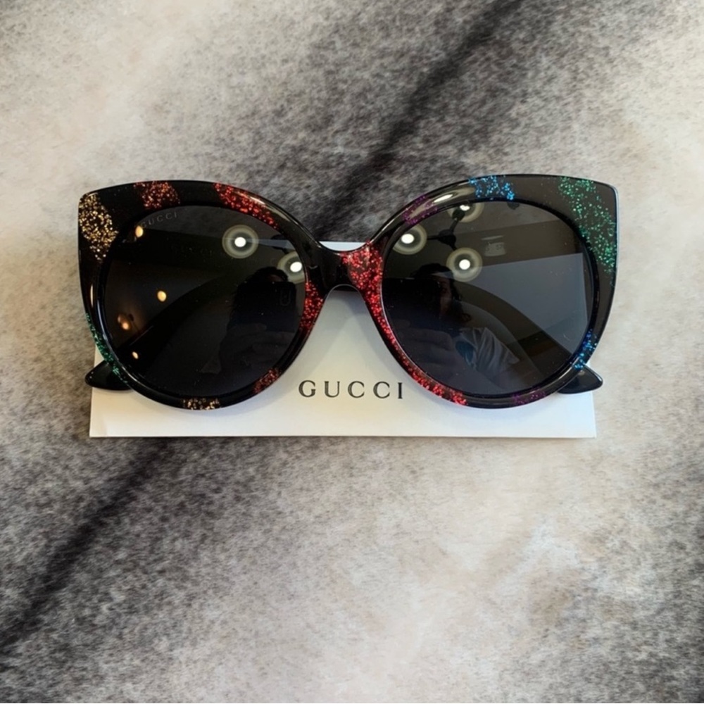 Gucci Logo Cat Eye Oversized Rainbow Stripe GG0325SA Sunglasses